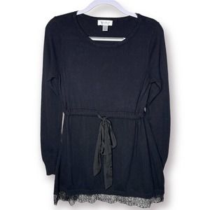 Motherhood Maternity Small Black Knit Peplum Ribbon Lace Long Sleeve Sweater